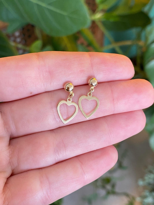 Vintage Solid 14k Open Heart Dangle Stud  Earrings