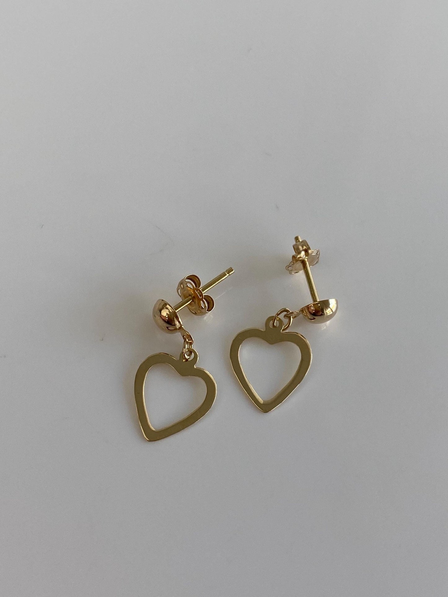 Vintage Solid 14k Open Heart Dangle Stud  Earrings