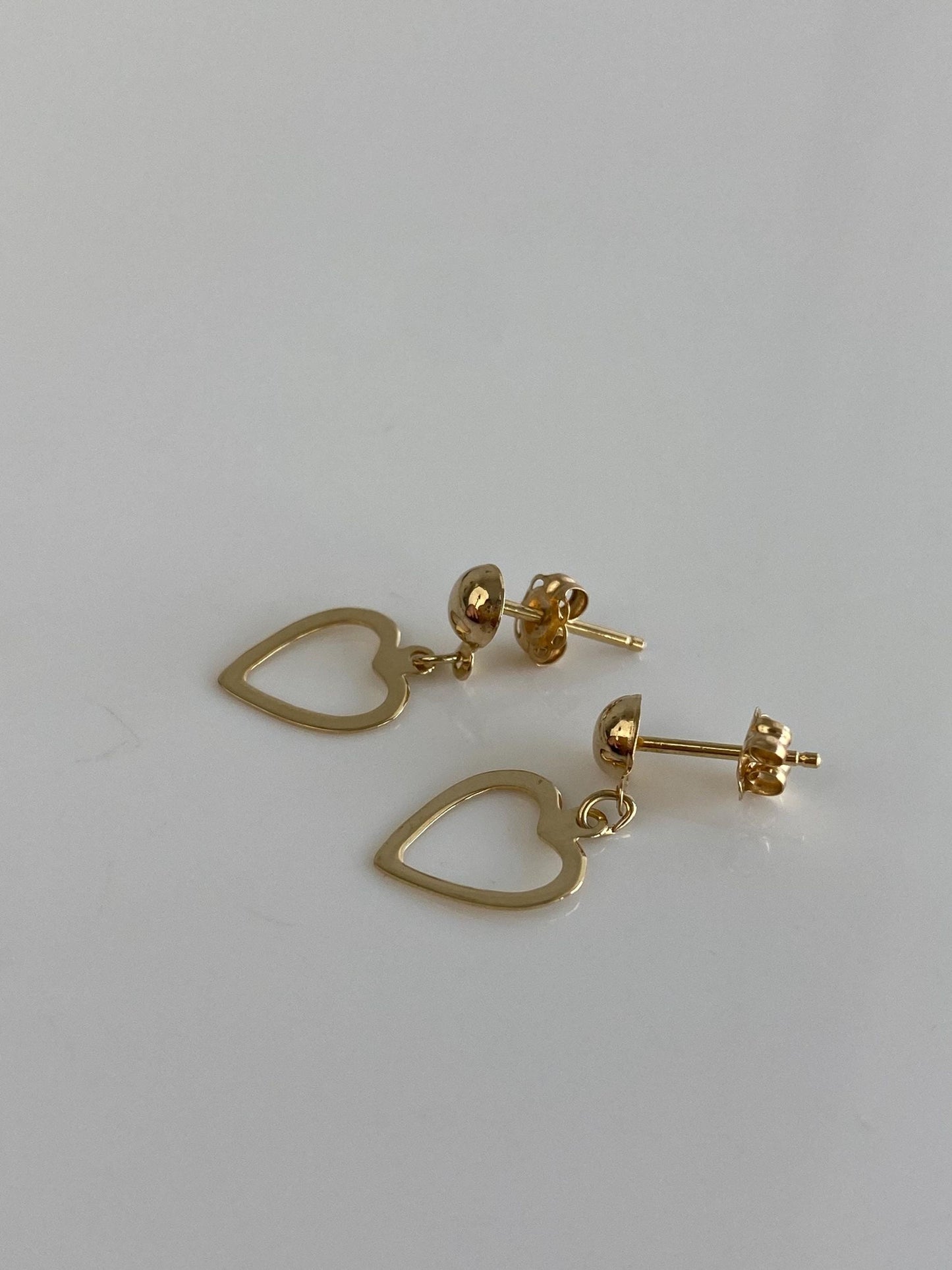Vintage Solid 14k Open Heart Dangle Stud  Earrings