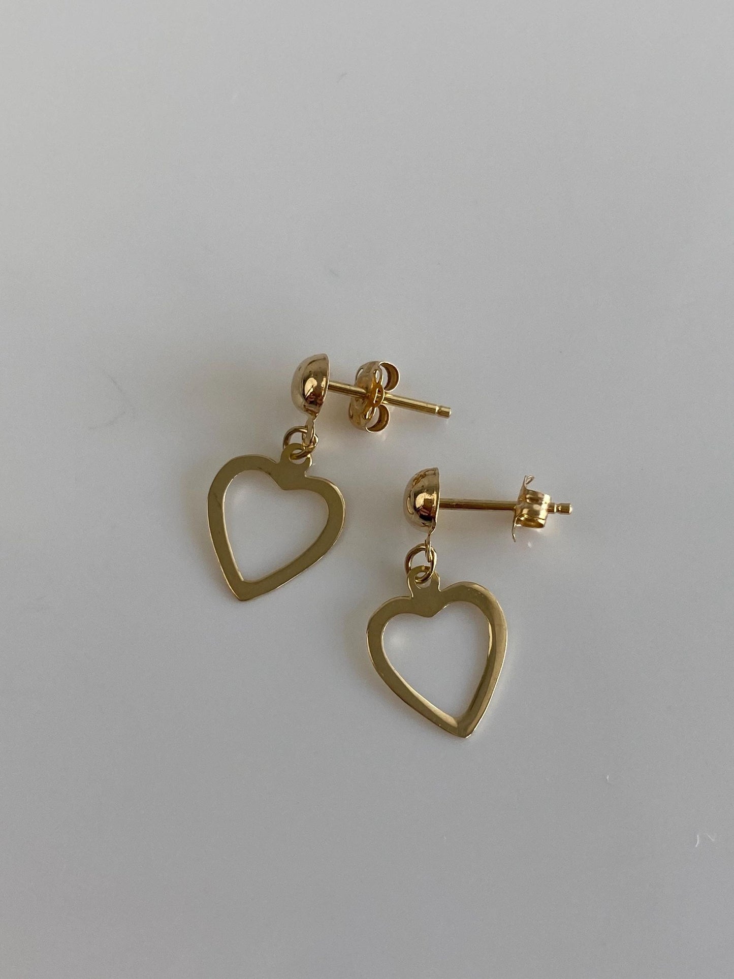 Vintage Solid 14k Open Heart Dangle Stud  Earrings