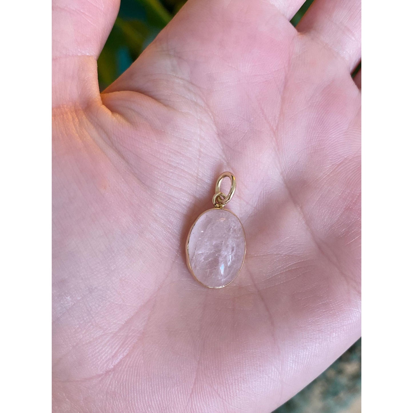 Vintage Solid 14k Yellow Gold Rose Quartz Cabochon Charm