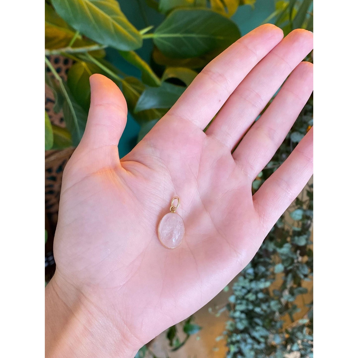 Vintage Solid 14k Yellow Gold Rose Quartz Cabochon Charm