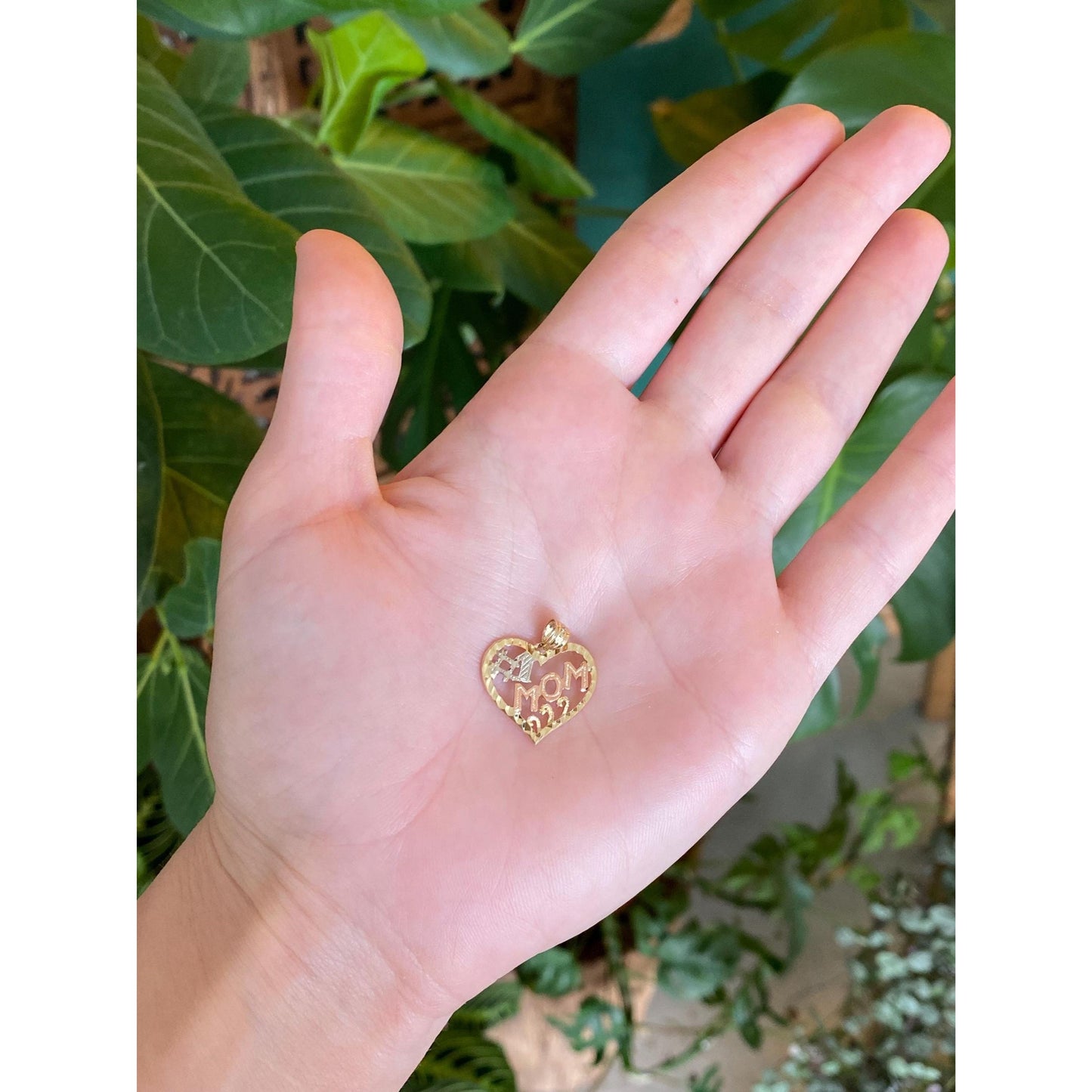 Solid 14k Tri Tone Gold #1 Mom Heart Charm