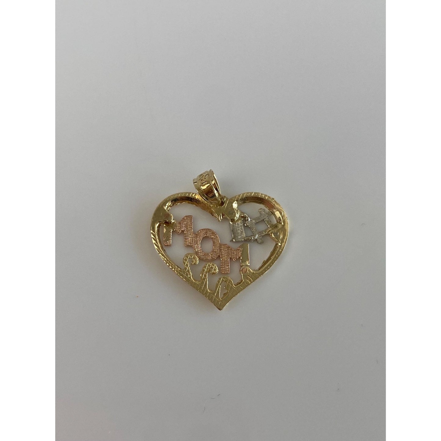 Solid 14k Tri Tone Gold #1 Mom Heart Charm