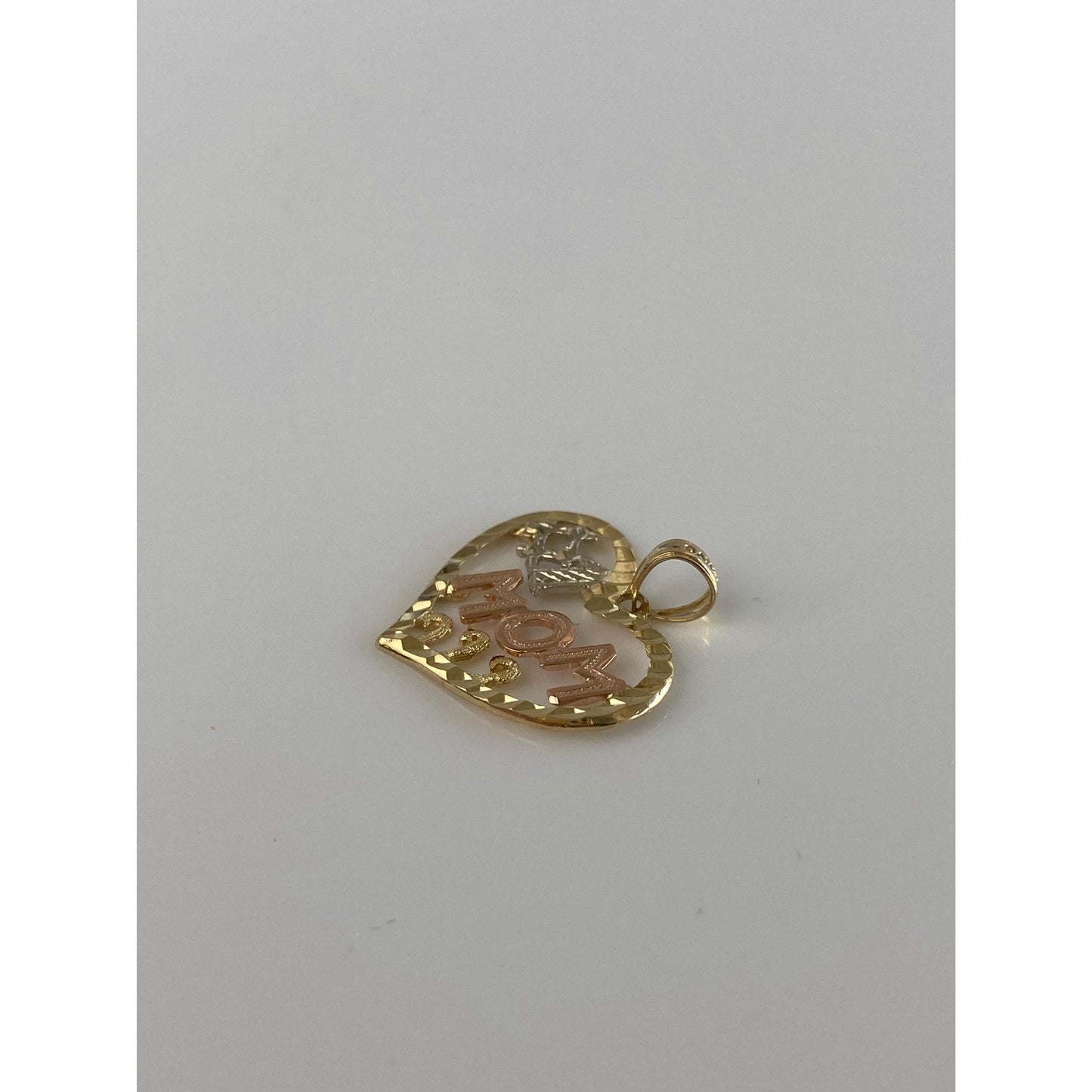 Solid 14k Tri Tone Gold #1 Mom Heart Charm