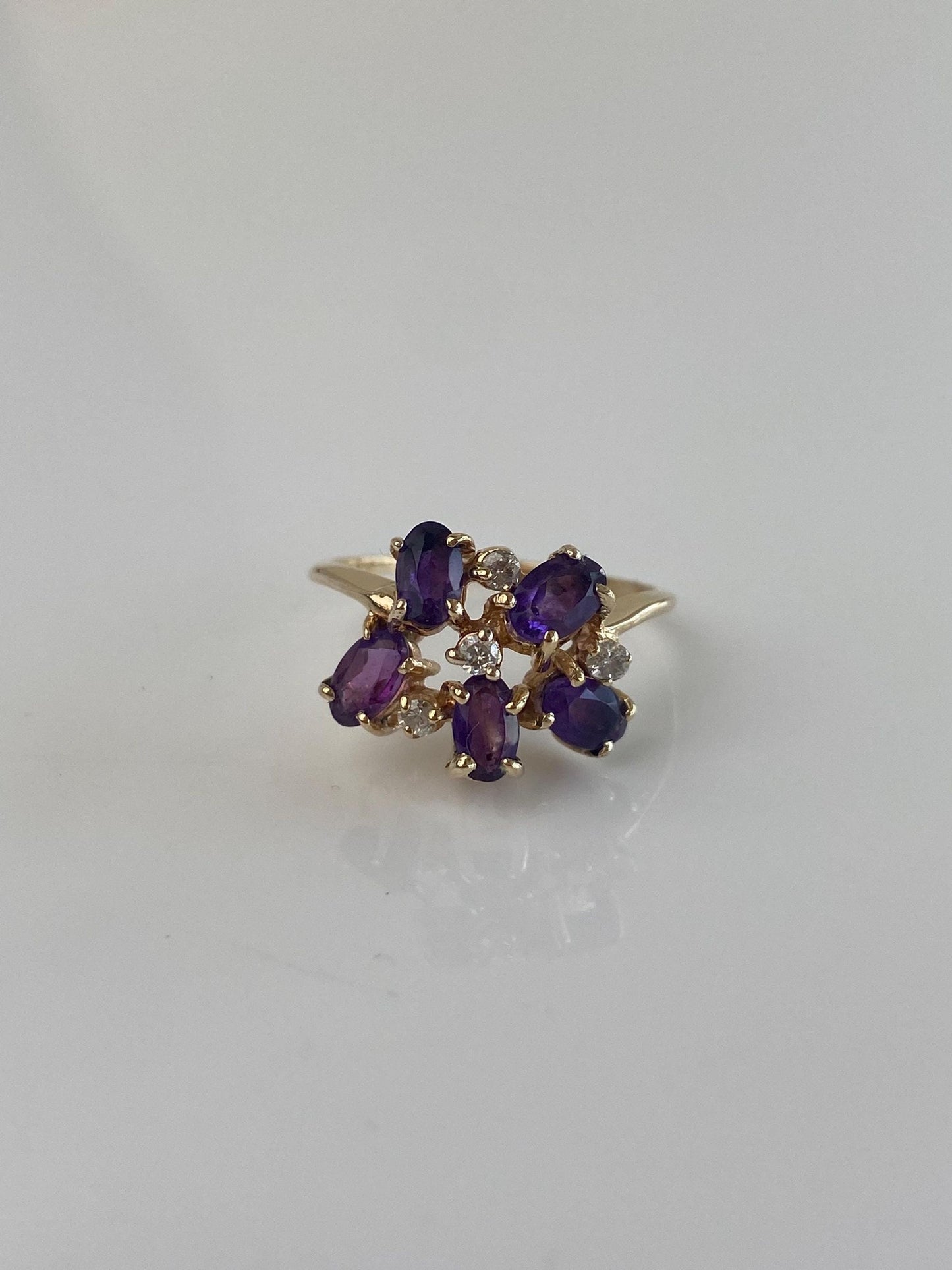 Vintage Solid 14k Yellow Gold Diamond Amethyst Ring - Size 5.75