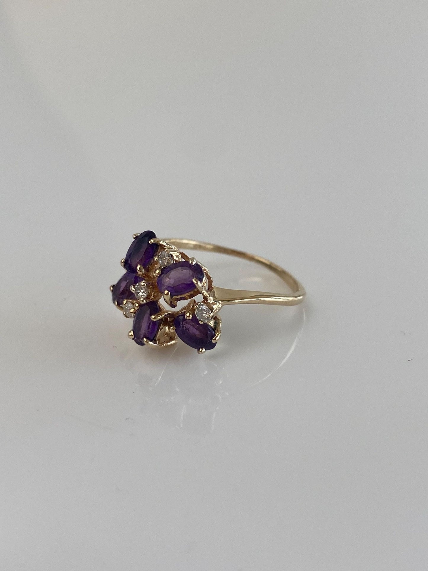 Vintage Solid 14k Yellow Gold Diamond Amethyst Ring - Size 5.75