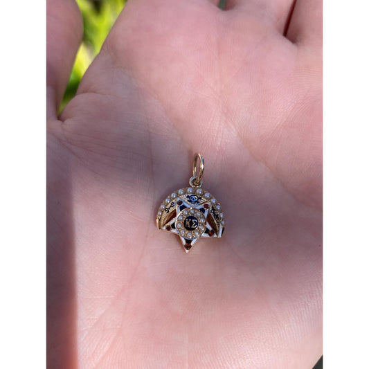 Vintage Solid 10k Yellow Gold Enamel Seed Pearl Greek Kappa Sigma Charm