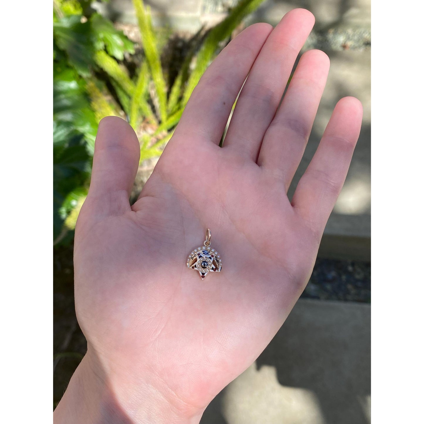 Vintage Solid 10k Yellow Gold Enamel Seed Pearl Greek Kappa Sigma Charm