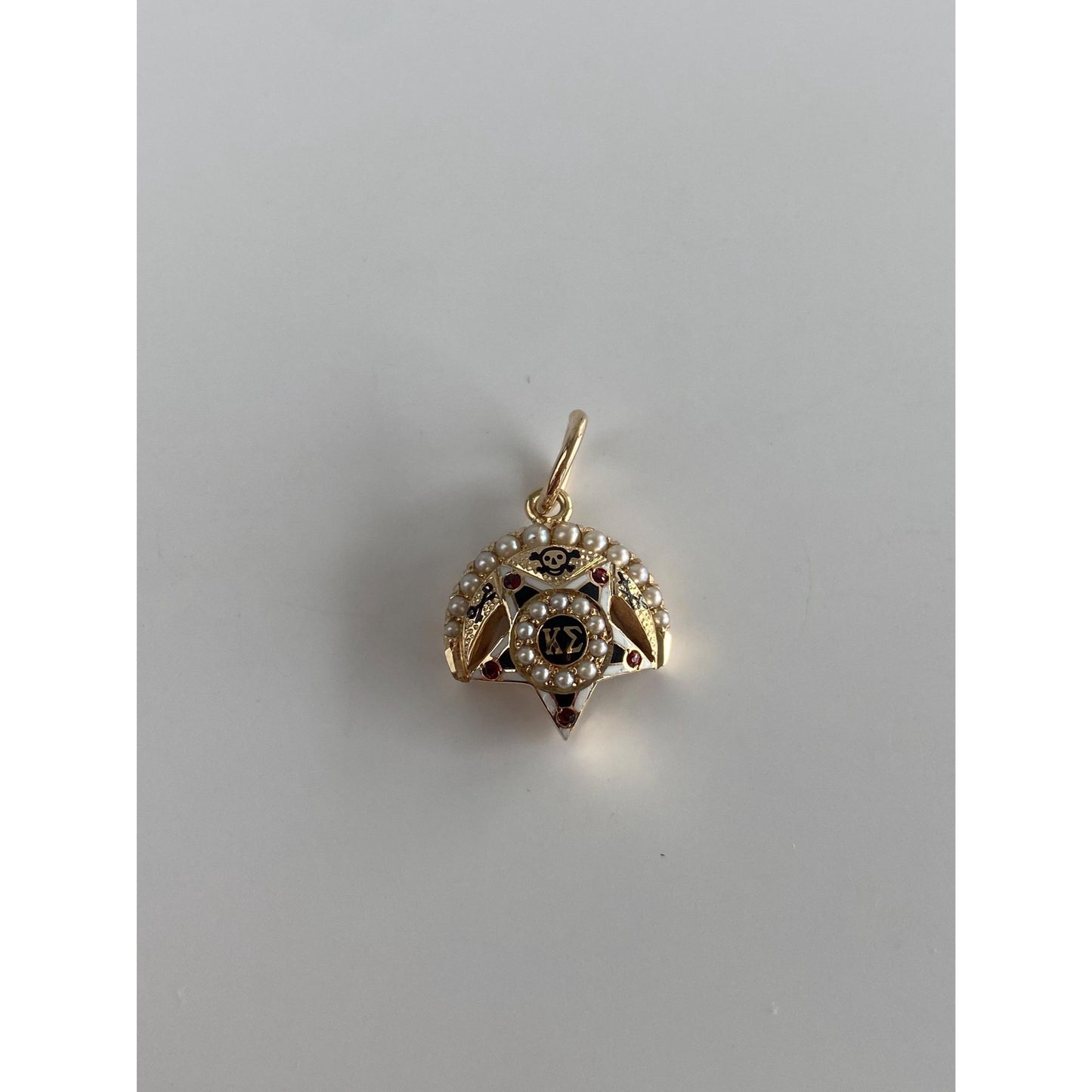Vintage Solid 10k Yellow Gold Enamel Seed Pearl Greek Kappa Sigma Charm