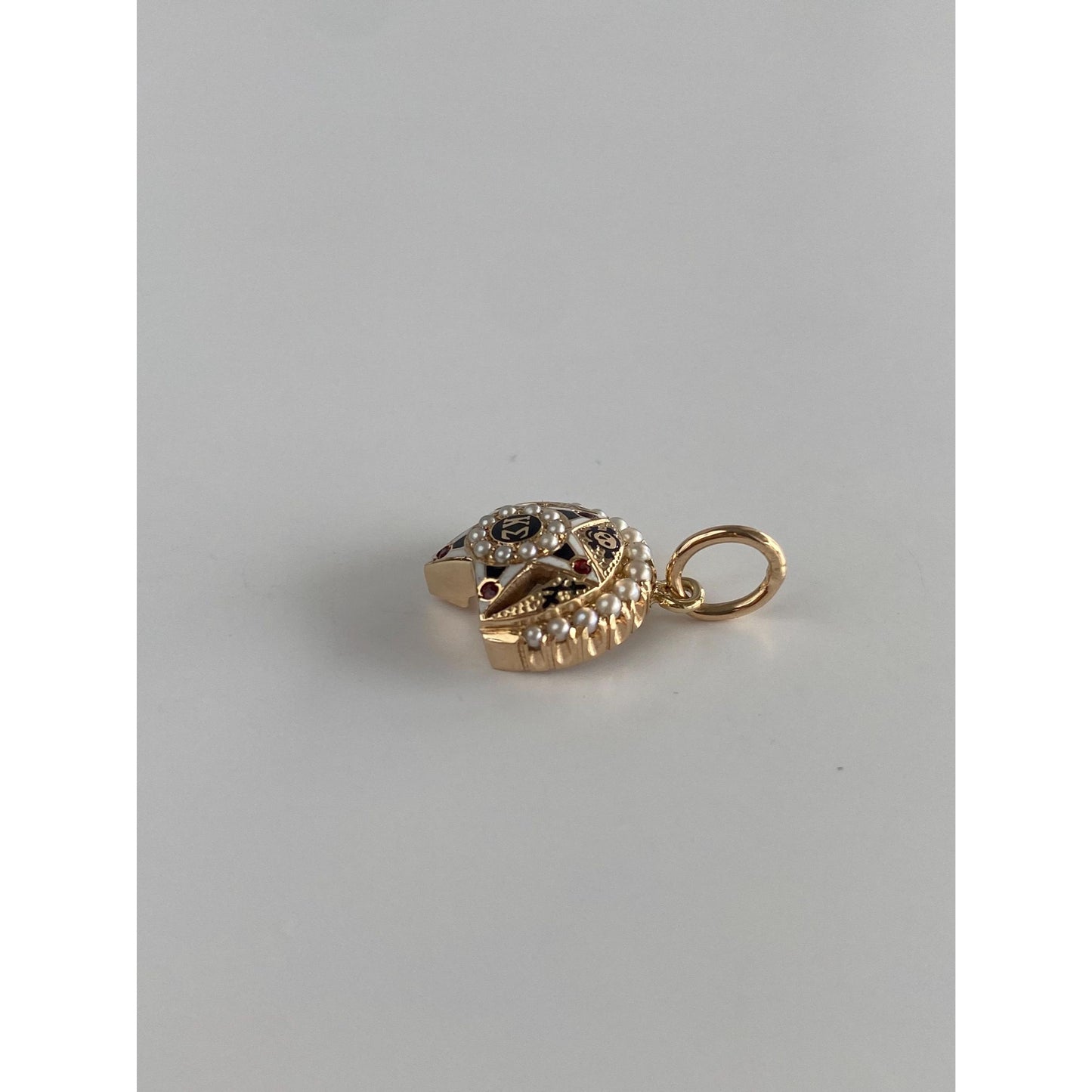 Vintage Solid 10k Yellow Gold Enamel Seed Pearl Greek Kappa Sigma Charm