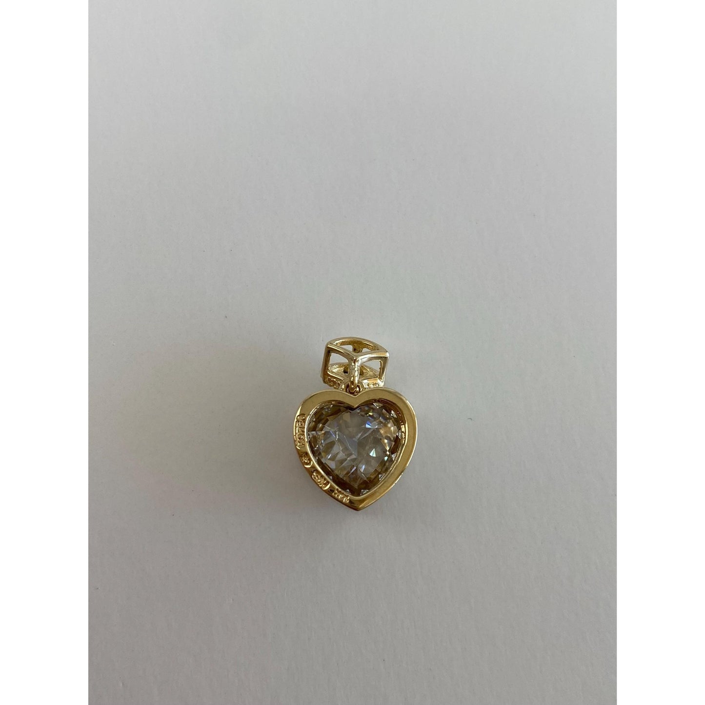 Vintage Solid 14k Yellow Gold Cubic Zirconia Heart Dangle Charm