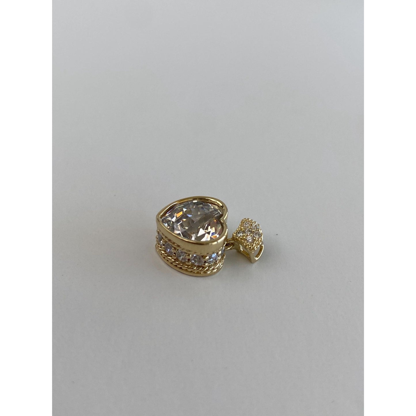 Vintage Solid 14k Yellow Gold Cubic Zirconia Heart Dangle Charm