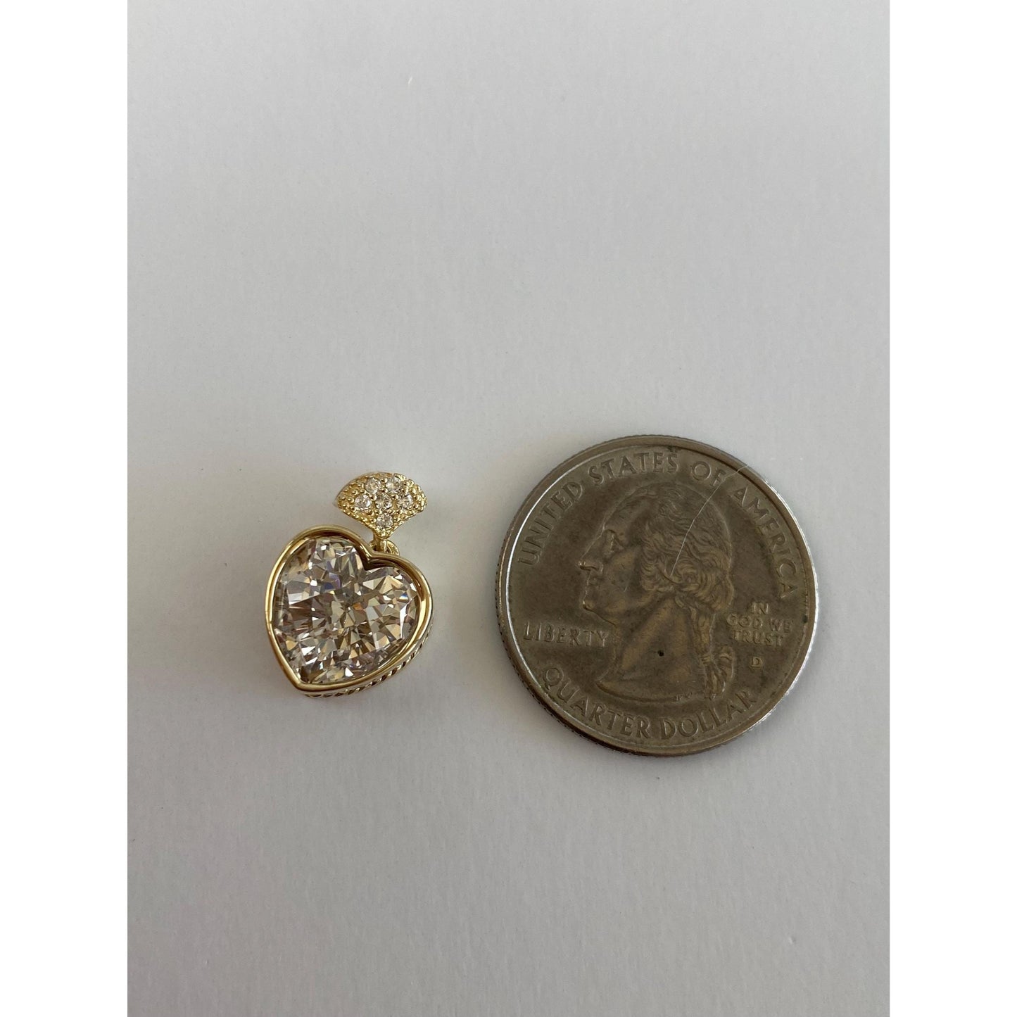 Vintage Solid 14k Yellow Gold Cubic Zirconia Heart Dangle Charm