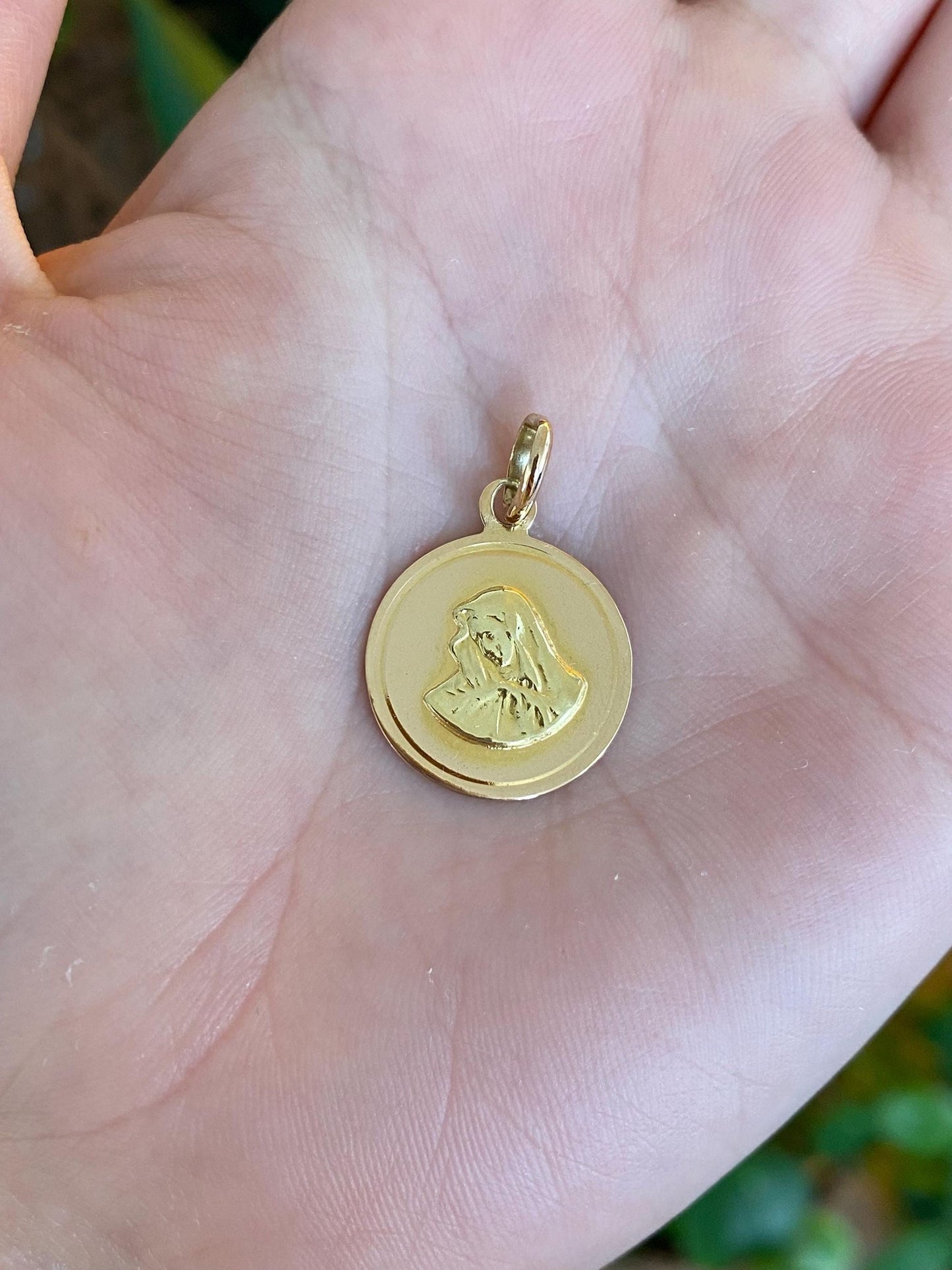 Vintage Solid 18k Rose & Yellow Gold Virgin Mary Charm