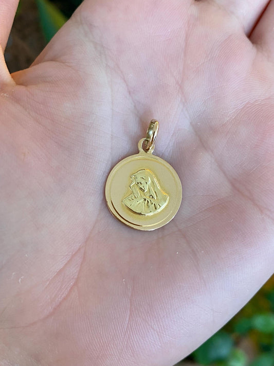 Vintage Solid 18k Rose & Yellow Gold Virgin Mary Charm