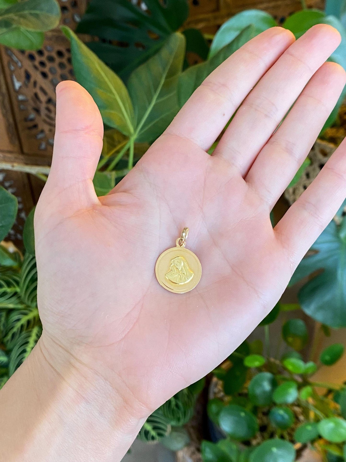 Vintage Solid 18k Rose & Yellow Gold Virgin Mary Charm