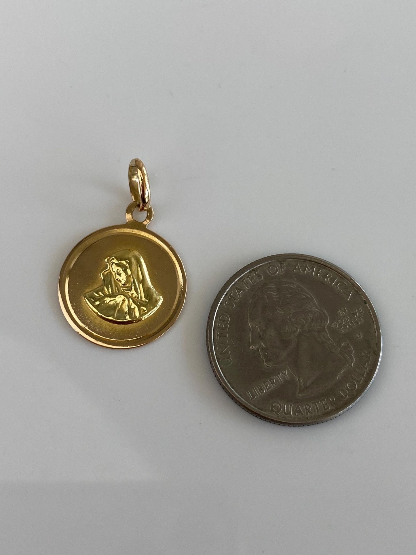Vintage Solid 18k Rose & Yellow Gold Virgin Mary Charm