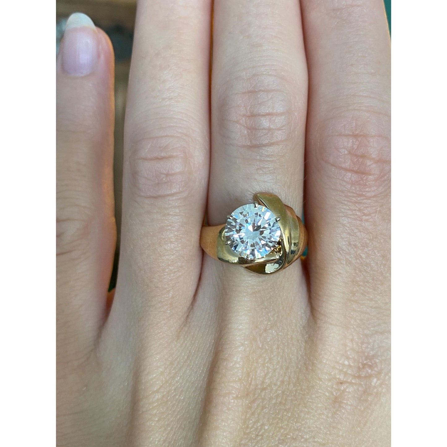Vintage Solid 14k Yellow Gold Clear Cubic Zirconia Ring - Size 7