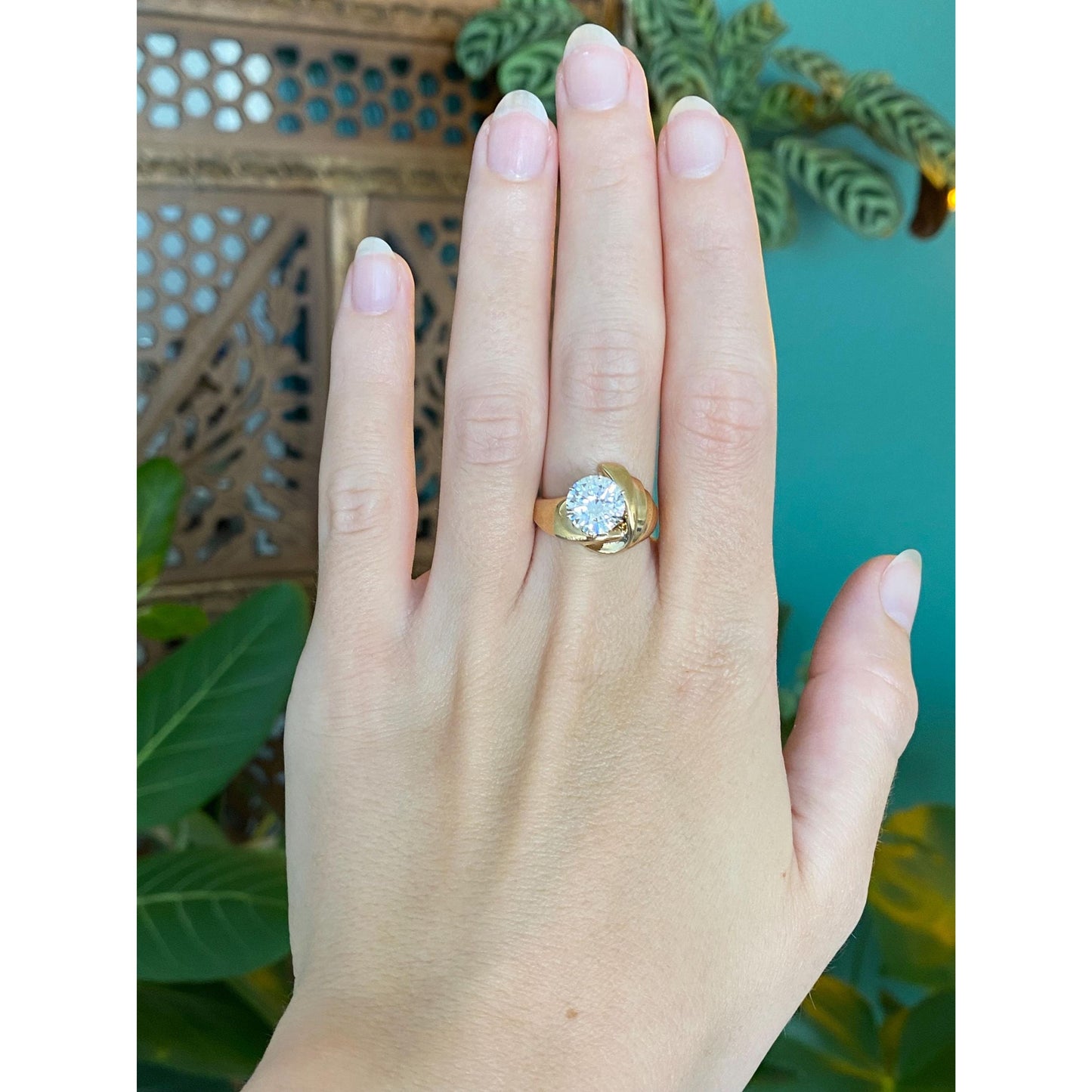 Vintage Solid 14k Yellow Gold Clear Cubic Zirconia Ring - Size 7