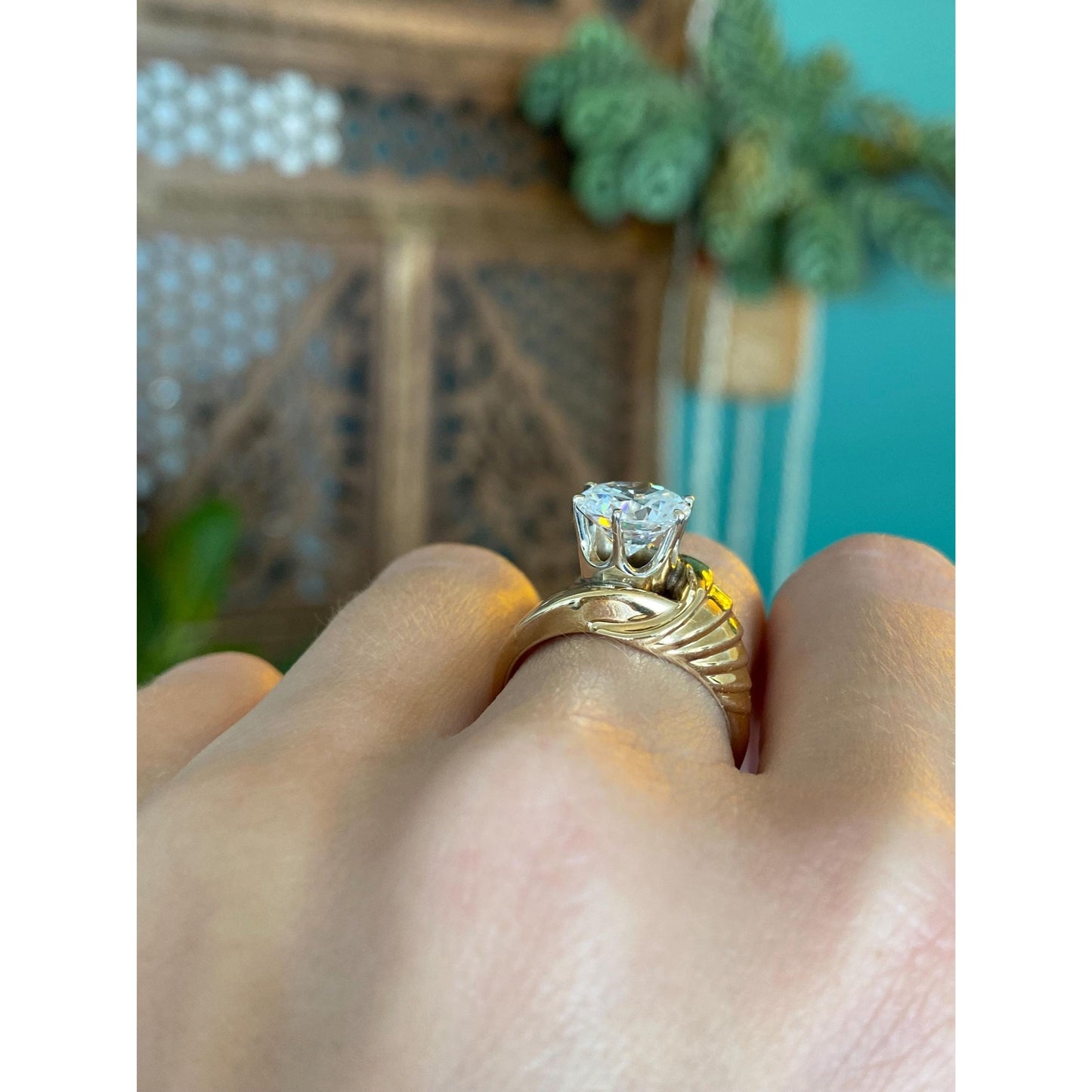 Vintage Solid 14k Yellow Gold Clear Cubic Zirconia Ring - Size 7