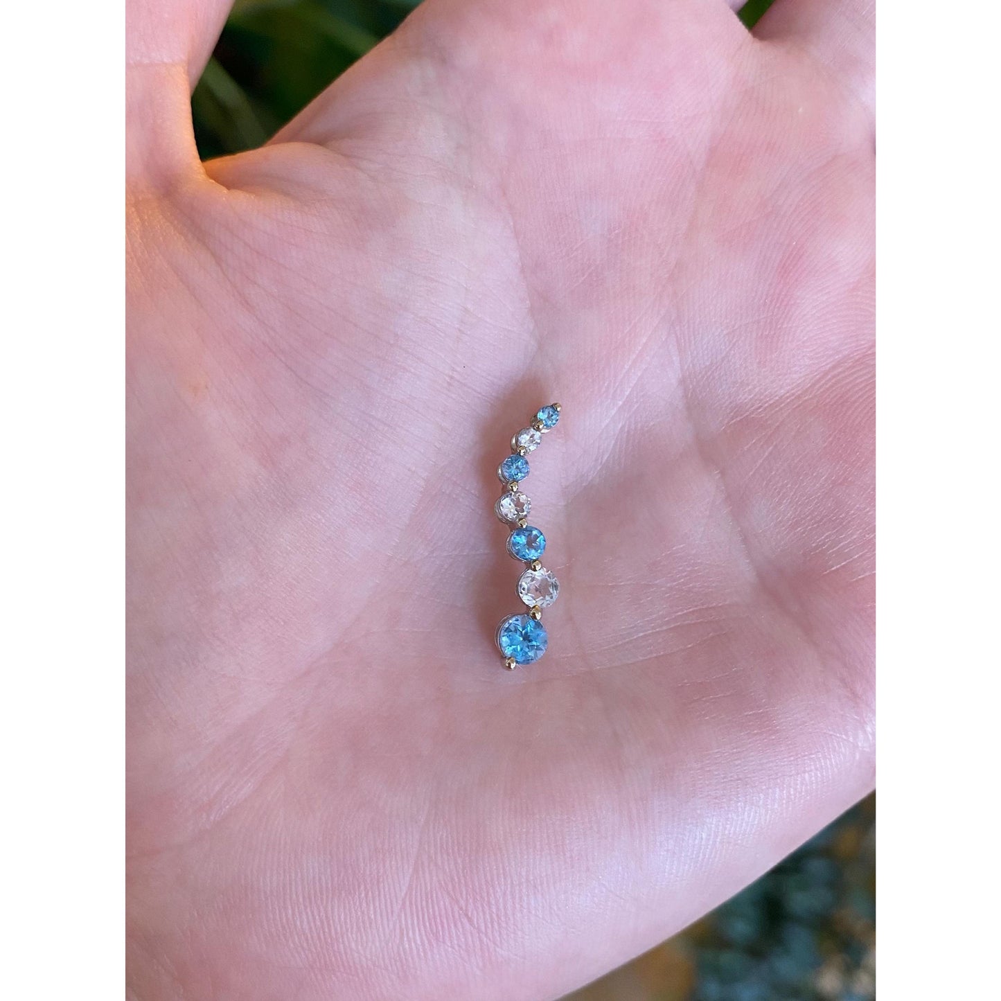 Vintage Solid 10k White Gold Clear & Blue Quartz Charm