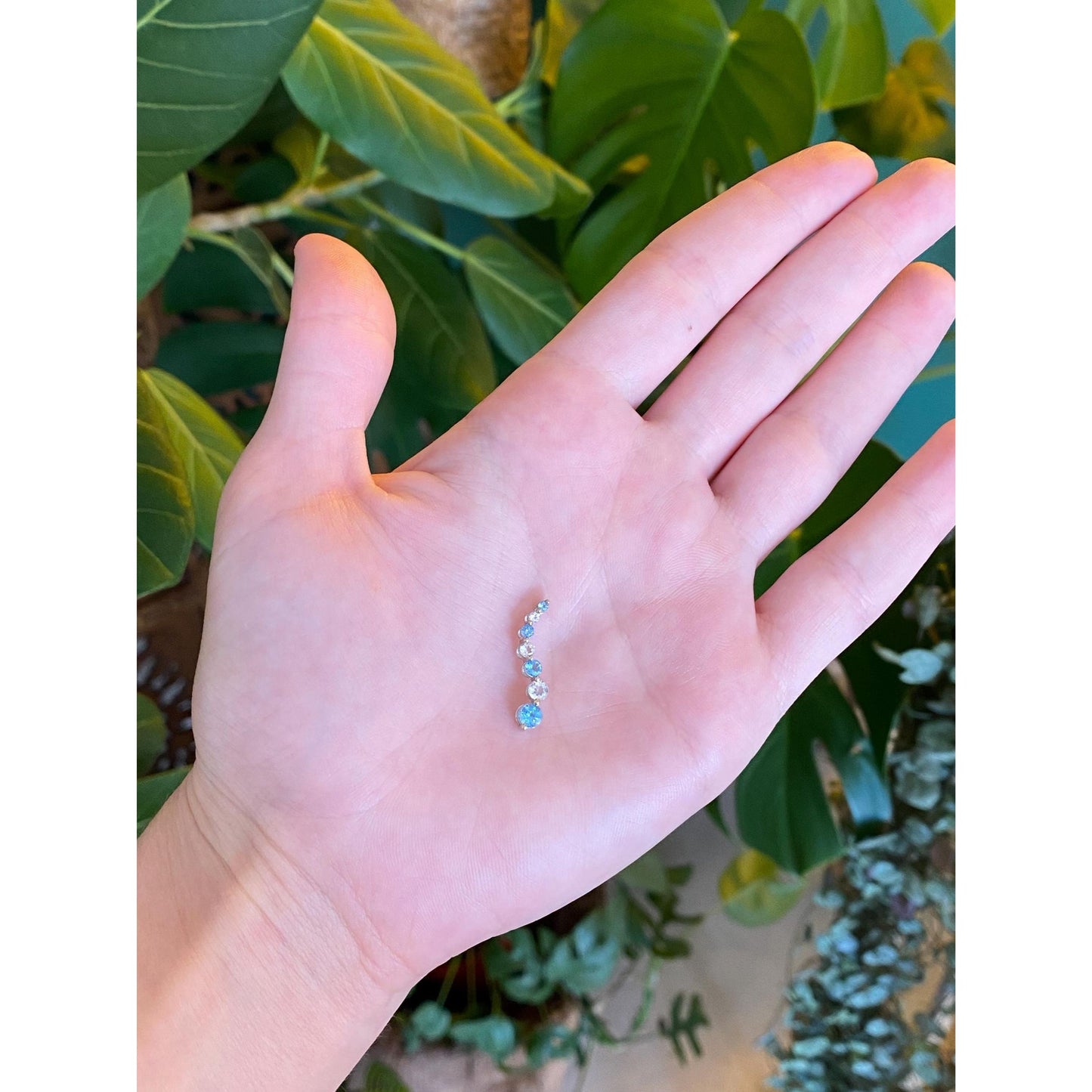 Vintage Solid 10k White Gold Clear & Blue Quartz Charm