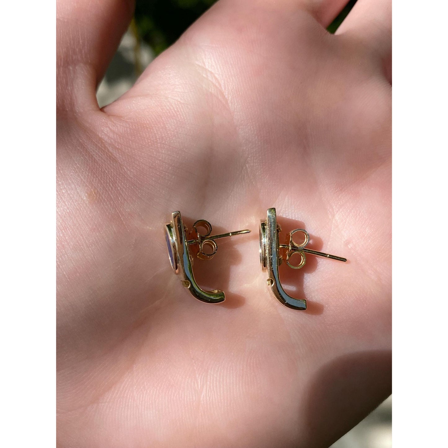 Solid 14k Yellow Gold Blue Lapis Greek Key Stud Earrings