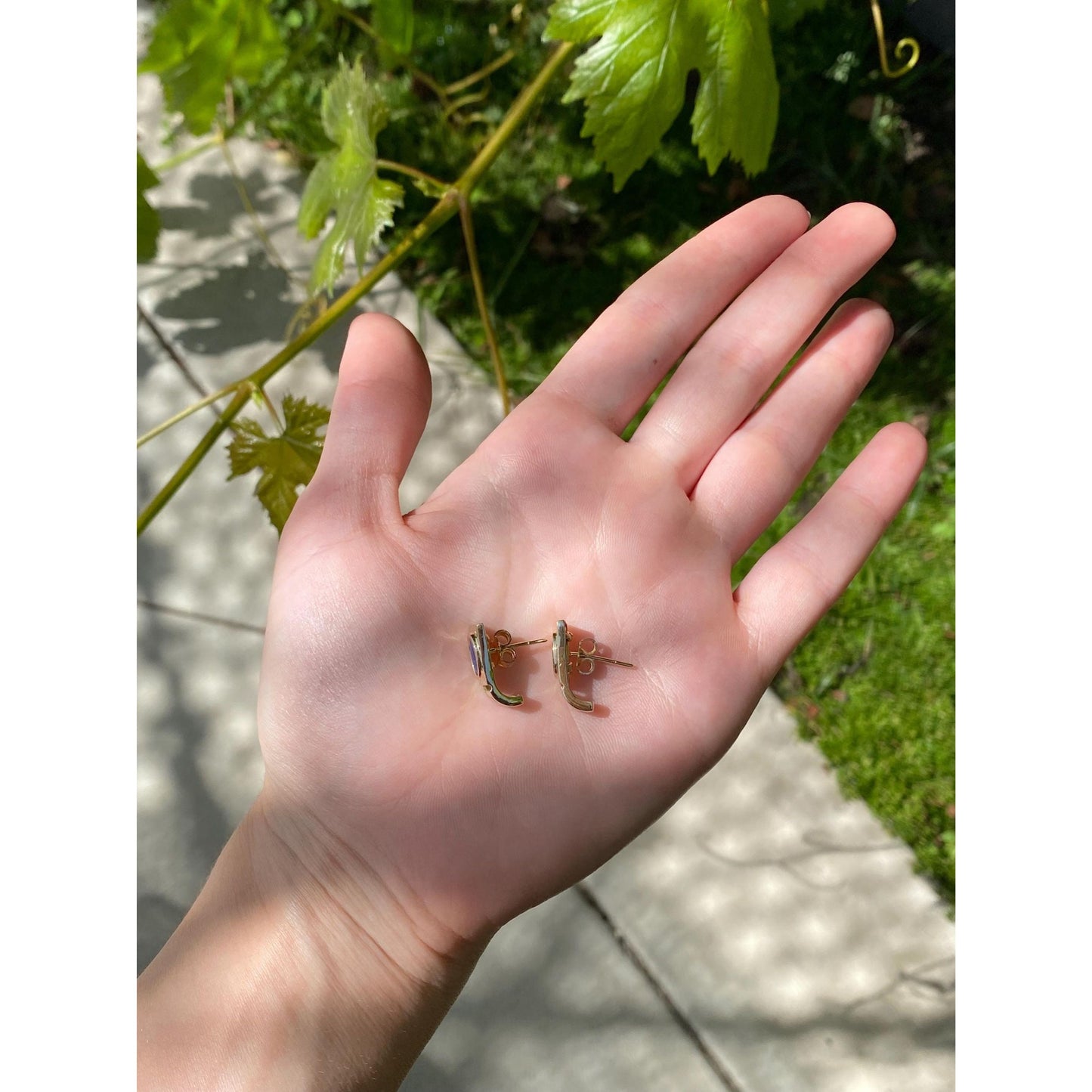 Solid 14k Yellow Gold Blue Lapis Greek Key Stud Earrings