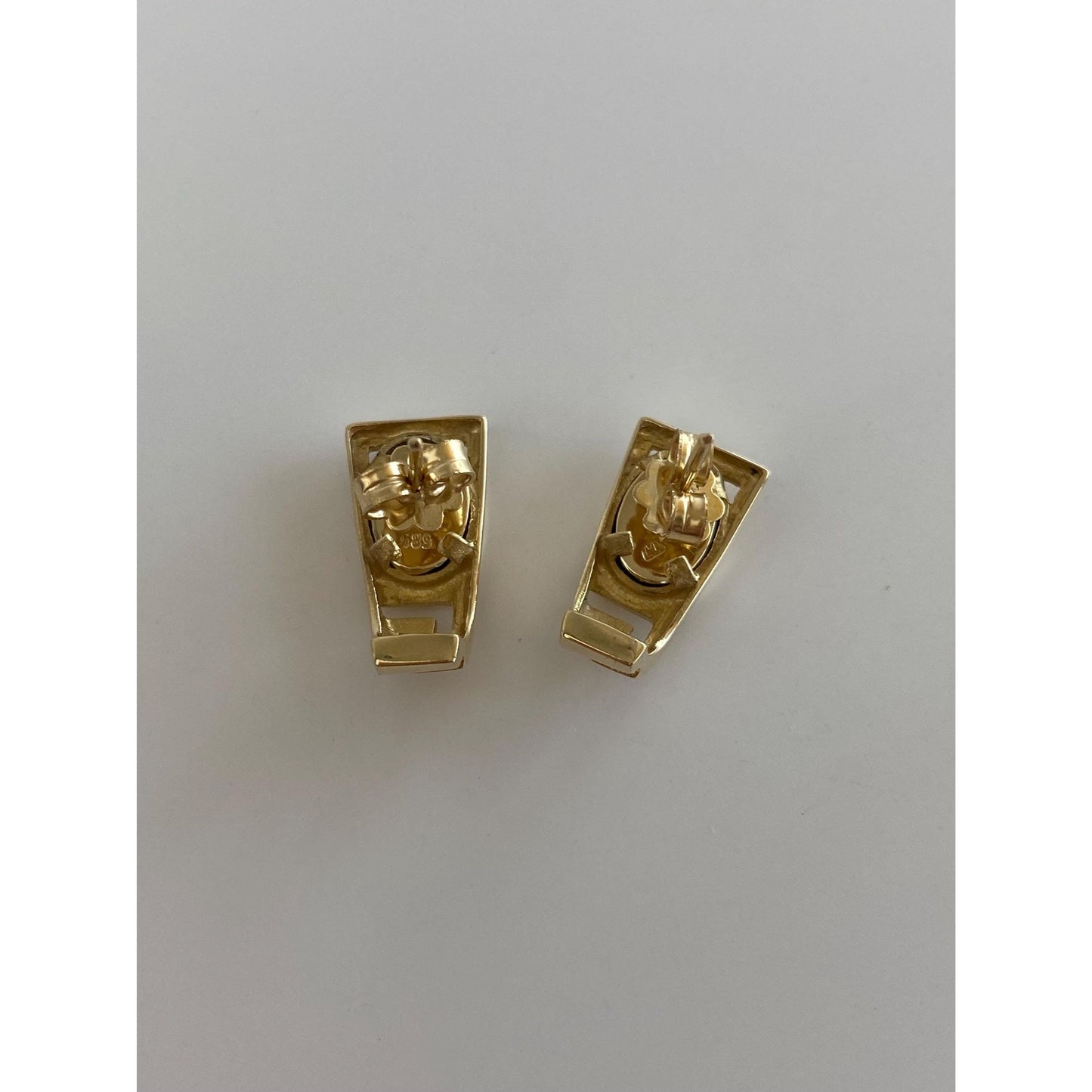 Solid 14k Yellow Gold Blue Lapis Greek Key Stud Earrings