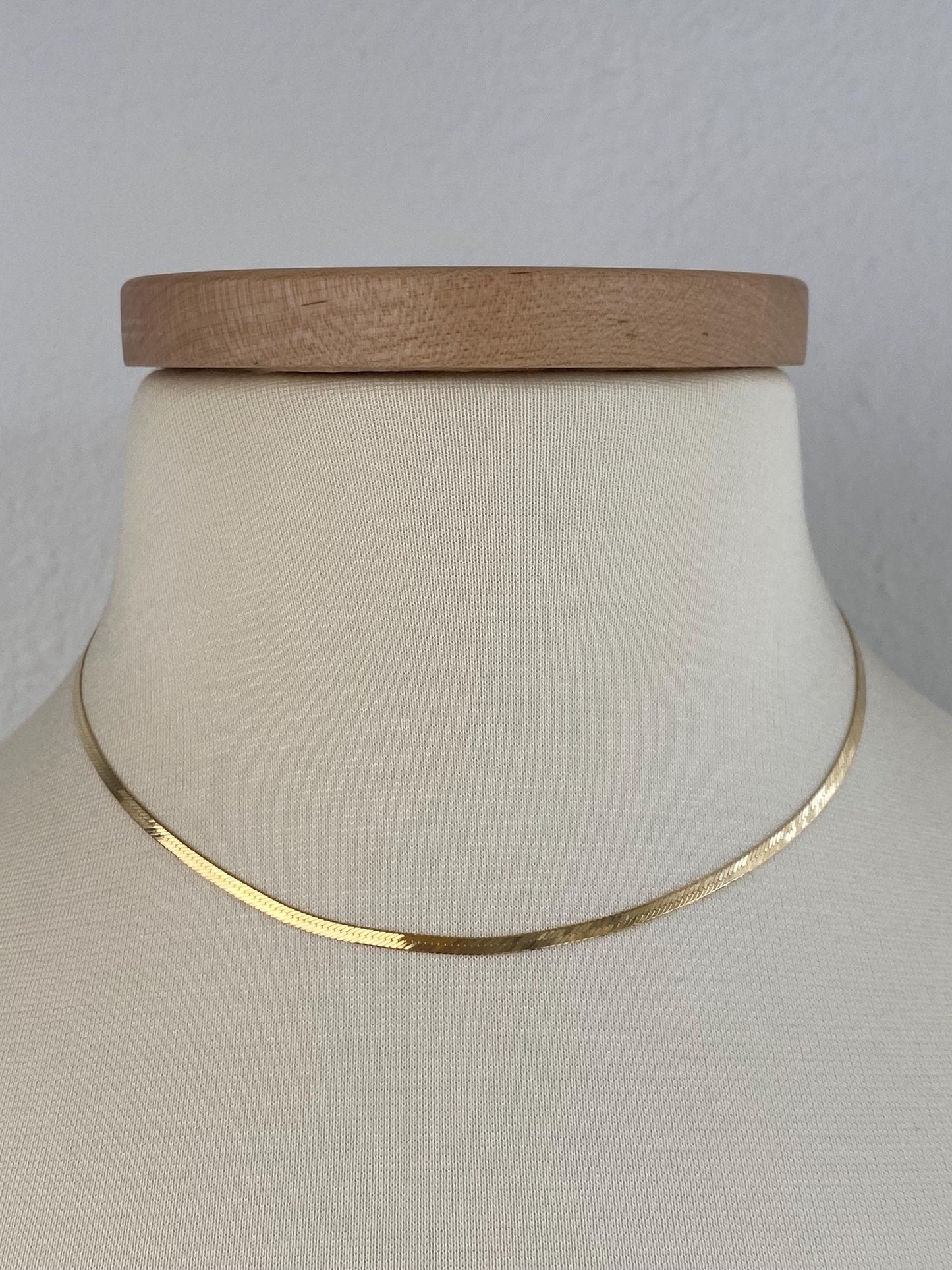 Vintage Solid 14k Yellow Gold Slim Herringbone Chain Necklace - 16 inches