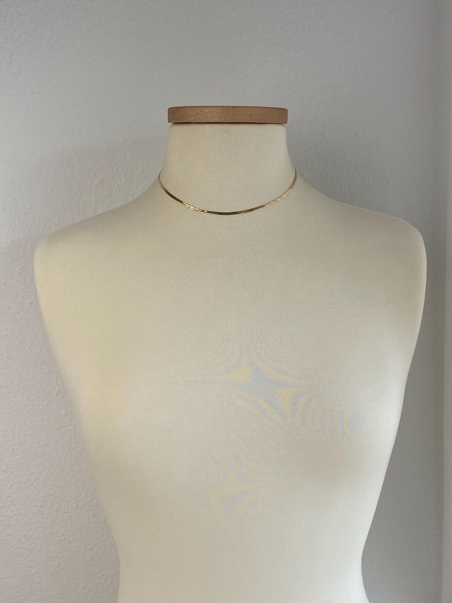 Vintage Solid 14k Yellow Gold Slim Herringbone Chain Necklace - 16 inches