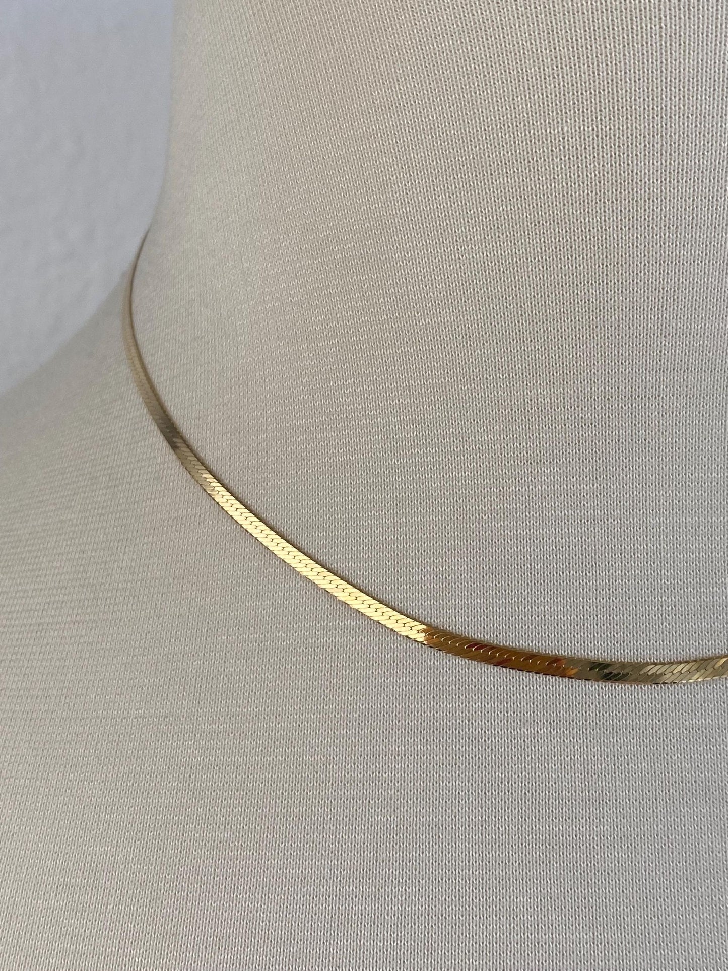 Vintage Solid 14k Yellow Gold Slim Herringbone Chain Necklace - 16 inches