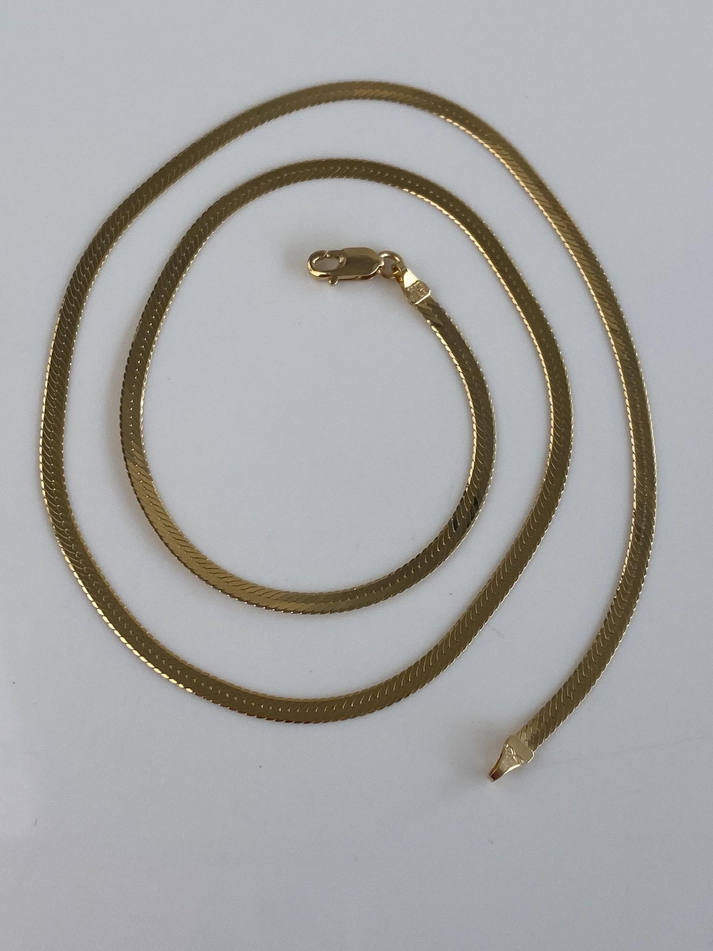 Vintage Solid 14k Yellow Gold Slim Herringbone Chain Necklace - 16 inches
