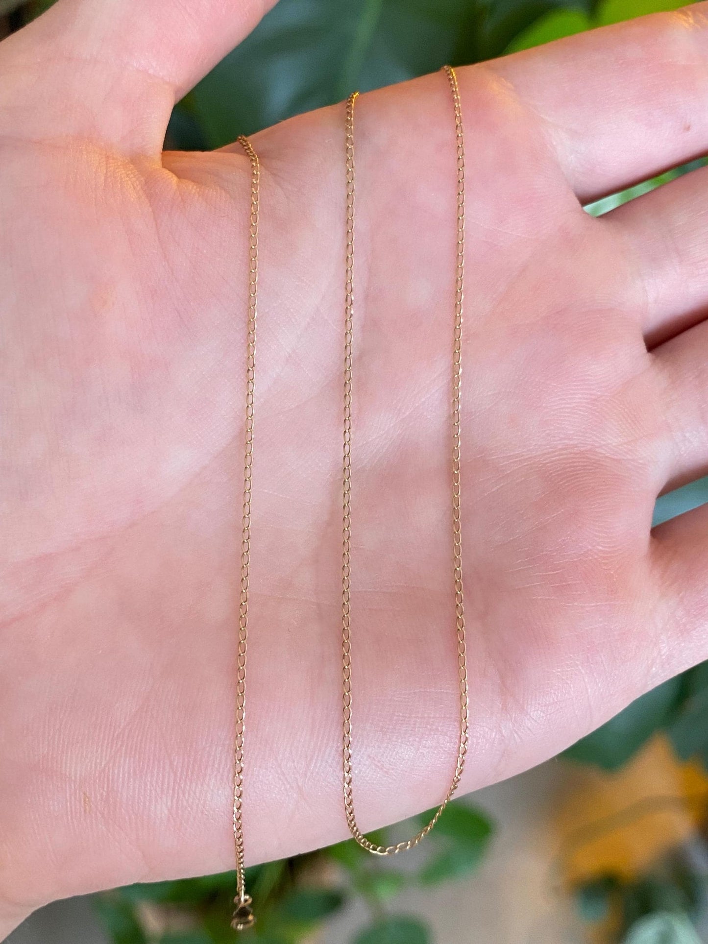 Vintage Solid 14k Yellow Gold Elongated Curb Chain Necklace - 16.75inches