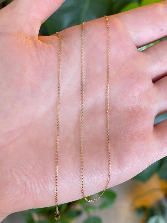 Vintage Solid 14k Yellow Gold Elongated Curb Chain Necklace - 16.75inches