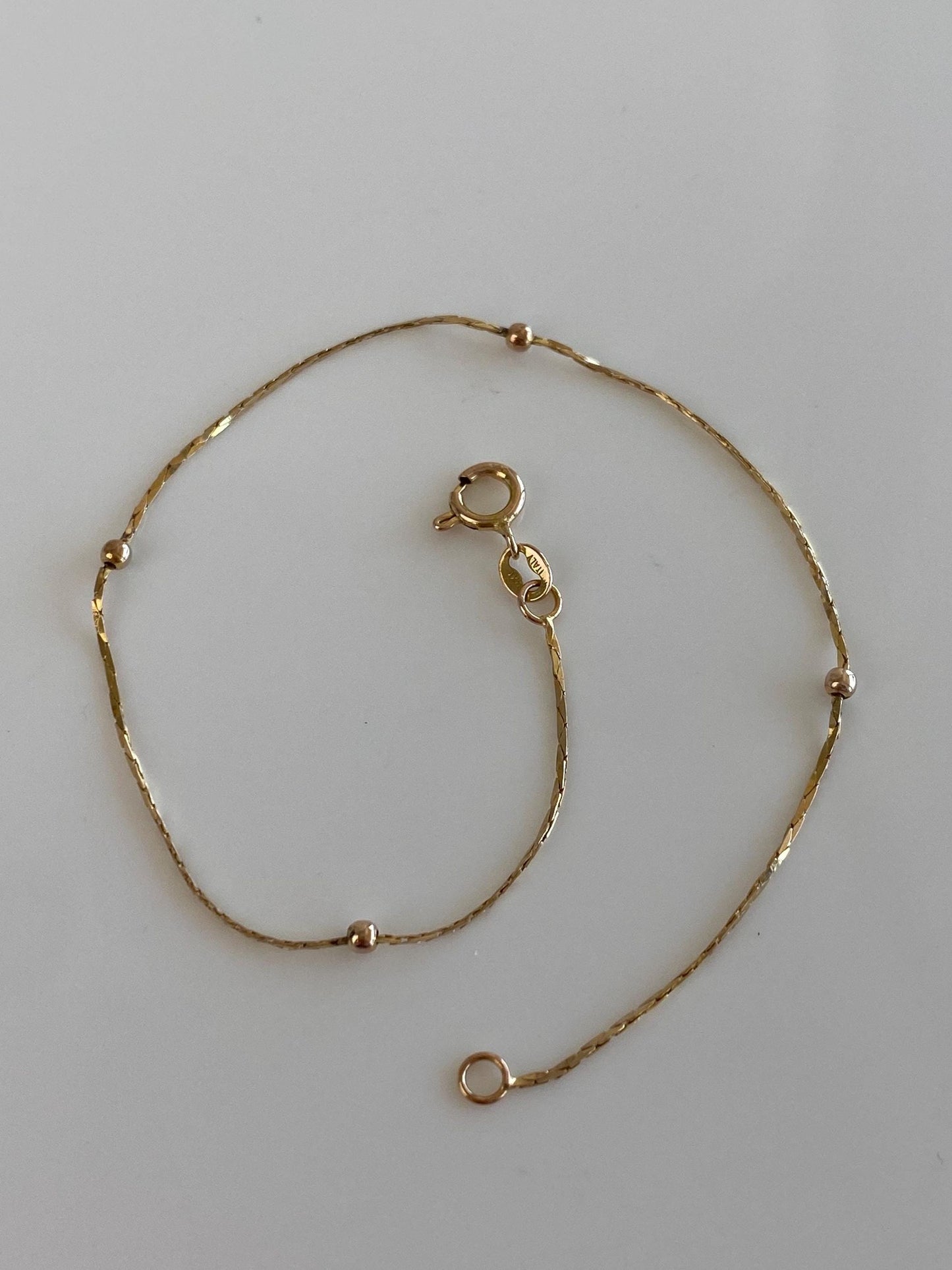 Vintage Solid 14k Yellow Gold Slim Triangle Link Gold Ball Chain Bracelet - 7 inches