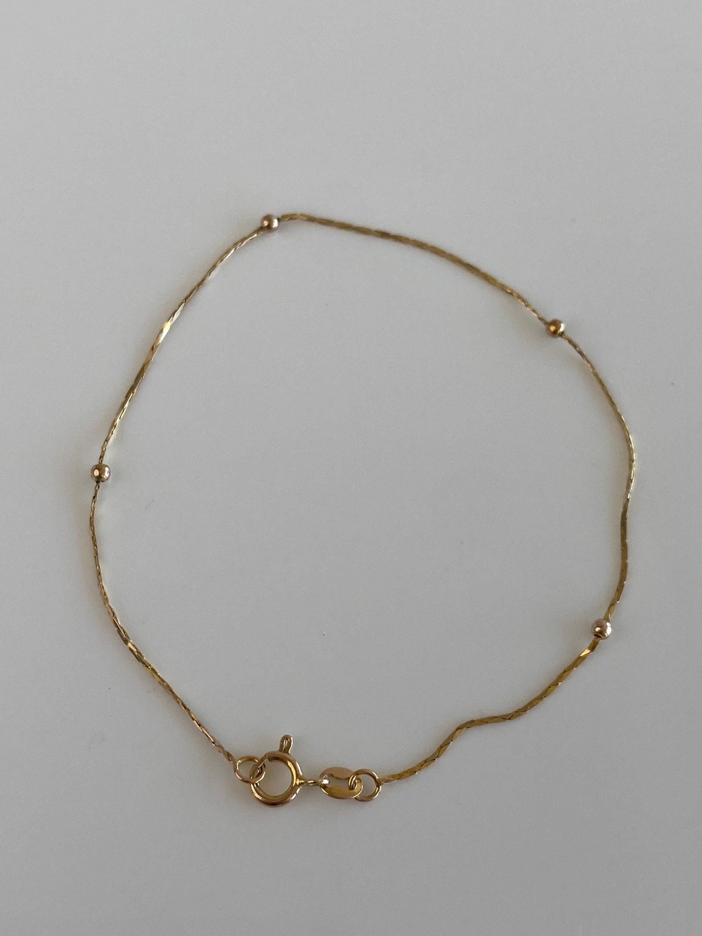 Vintage Solid 14k Yellow Gold Slim Triangle Link Gold Ball Chain Bracelet - 7 inches