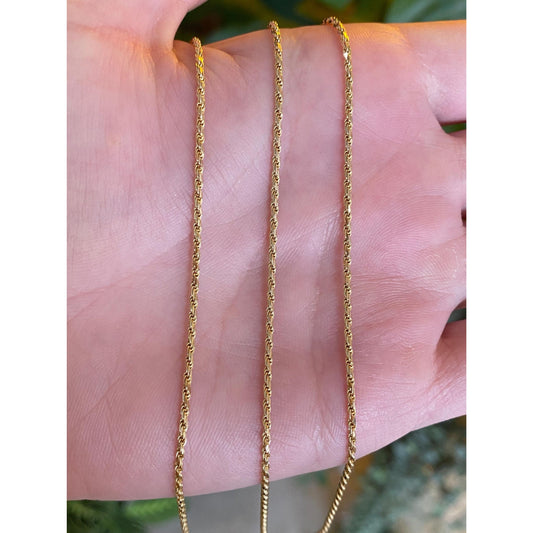 Vintage Solid 14k Yellow Gold Dainty Diamond Cut Rope Chain Necklace - 20.5 inches