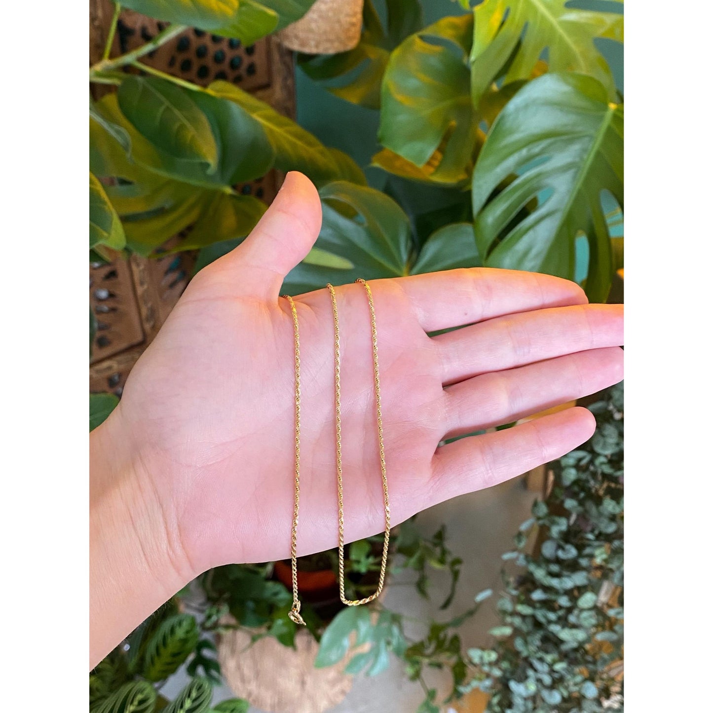 Vintage Solid 14k Yellow Gold Dainty Diamond Cut Rope Chain Necklace - 20.5 inches