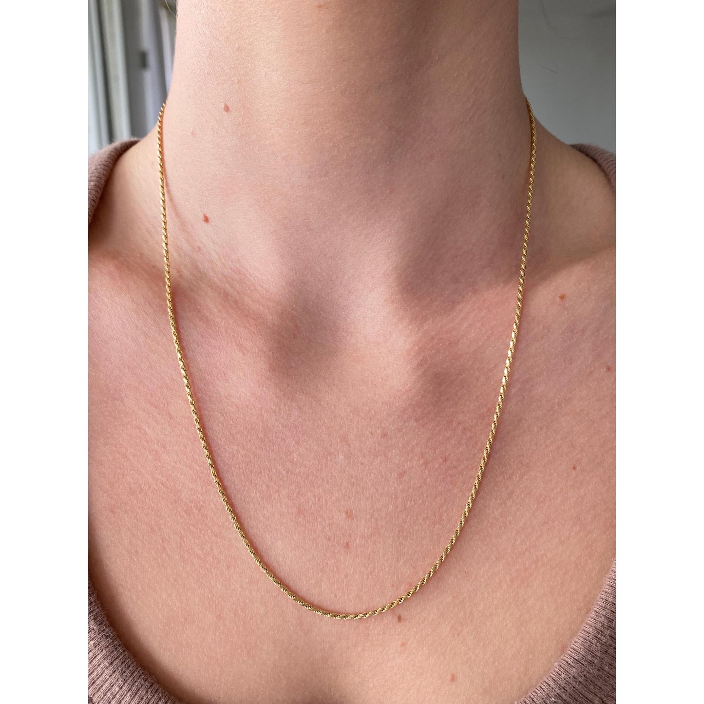 Vintage Solid 14k Yellow Gold Dainty Diamond Cut Rope Chain Necklace - 20.5 inches