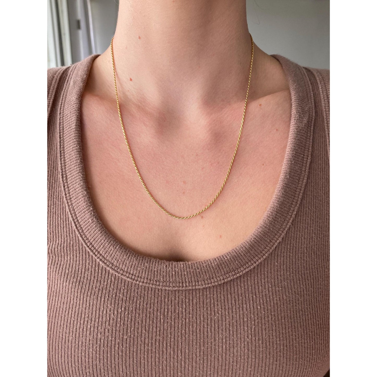 Vintage Solid 14k Yellow Gold Dainty Diamond Cut Rope Chain Necklace - 20.5 inches