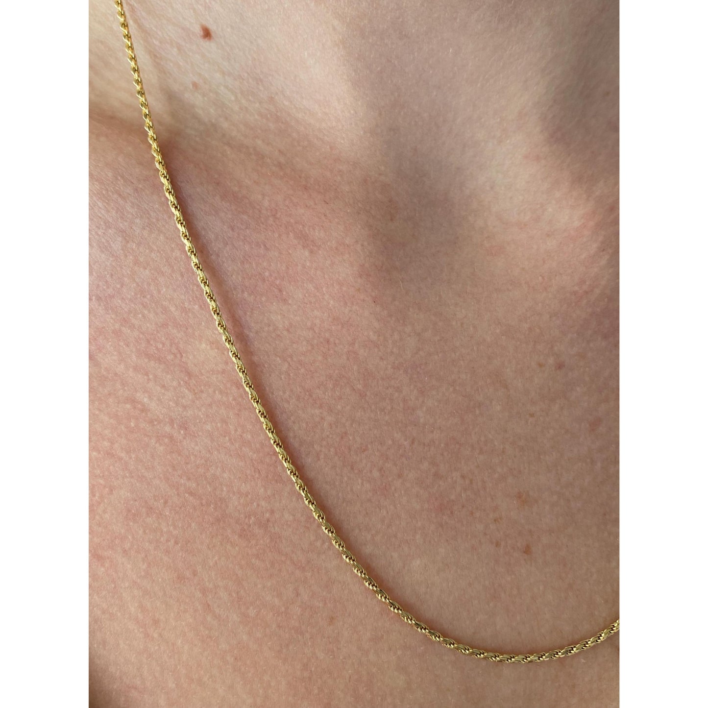 Vintage Solid 14k Yellow Gold Dainty Diamond Cut Rope Chain Necklace - 20.5 inches