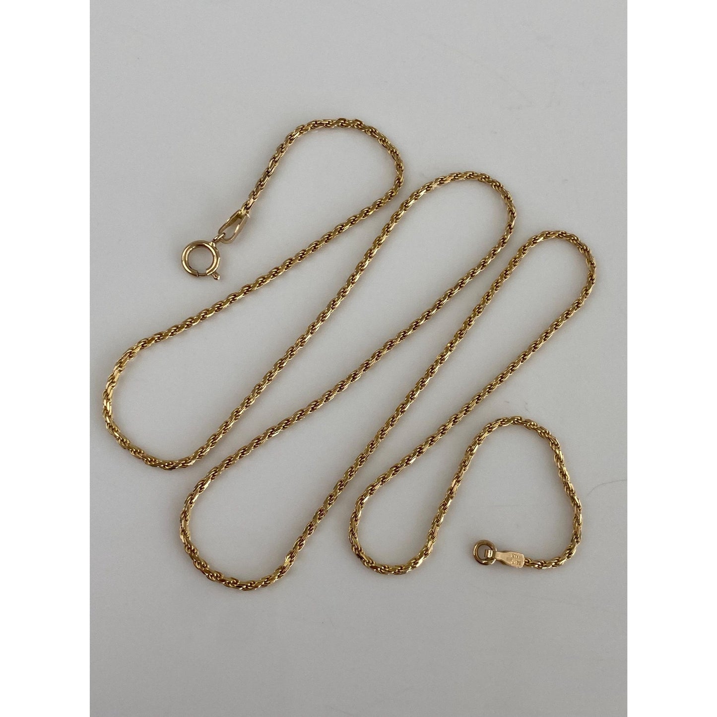 Vintage Solid 14k Yellow Gold Dainty Diamond Cut Rope Chain Necklace - 20.5 inches