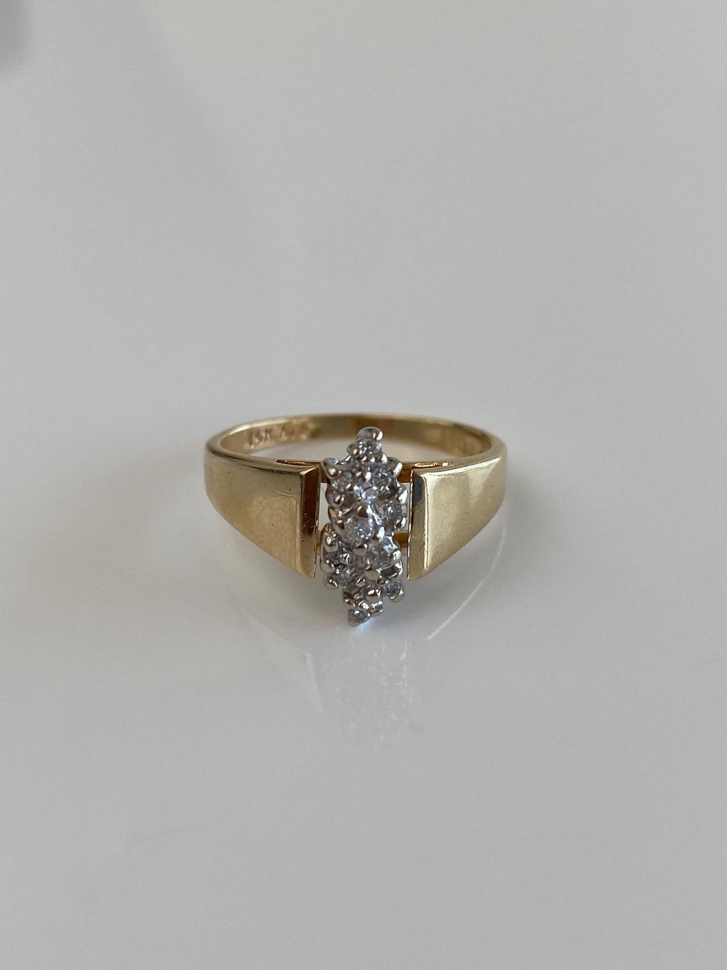 Vintage Solid 14k White & Yellow Gold Diamond Cluster Ring - Size 6