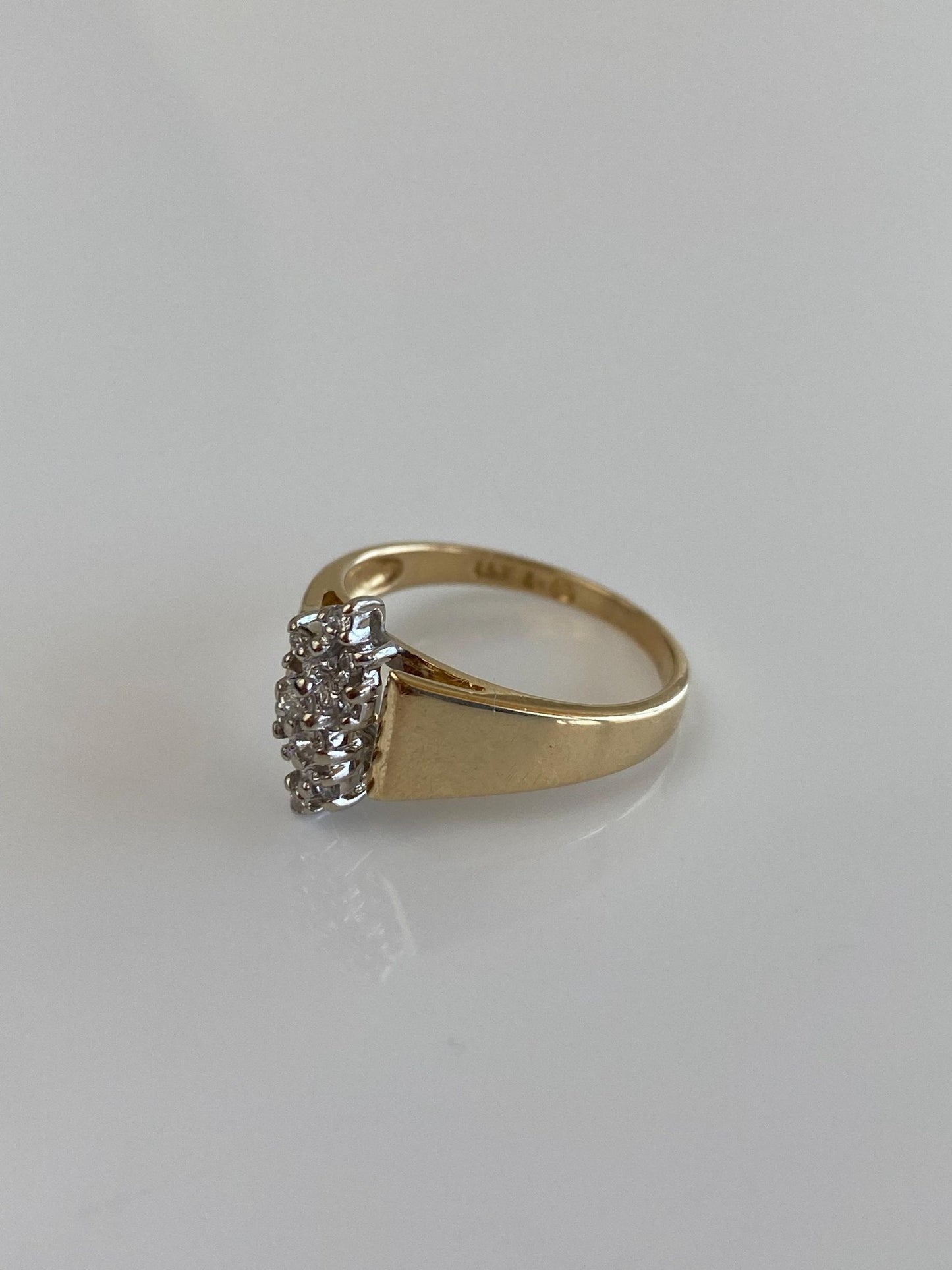Vintage Solid 14k White & Yellow Gold Diamond Cluster Ring - Size 6