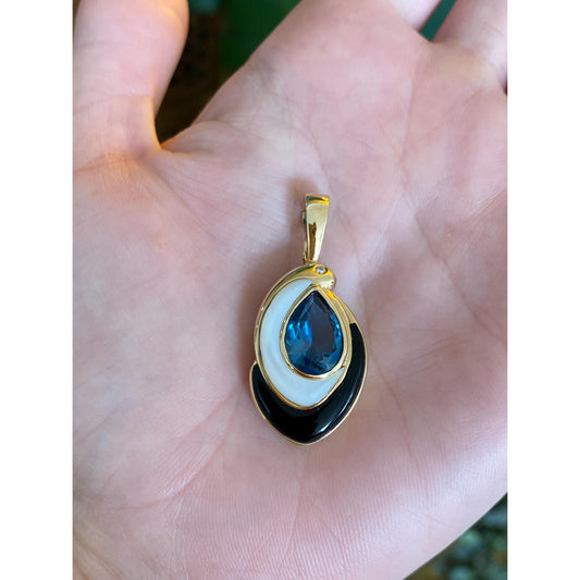 Vintage Solid 14k Yellow Gold Mother of Pearl Topaz Black Onyx Charm