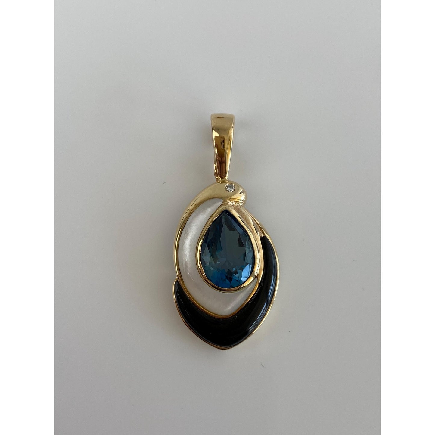 Vintage Solid 14k Yellow Gold Mother of Pearl Topaz Black Onyx Charm