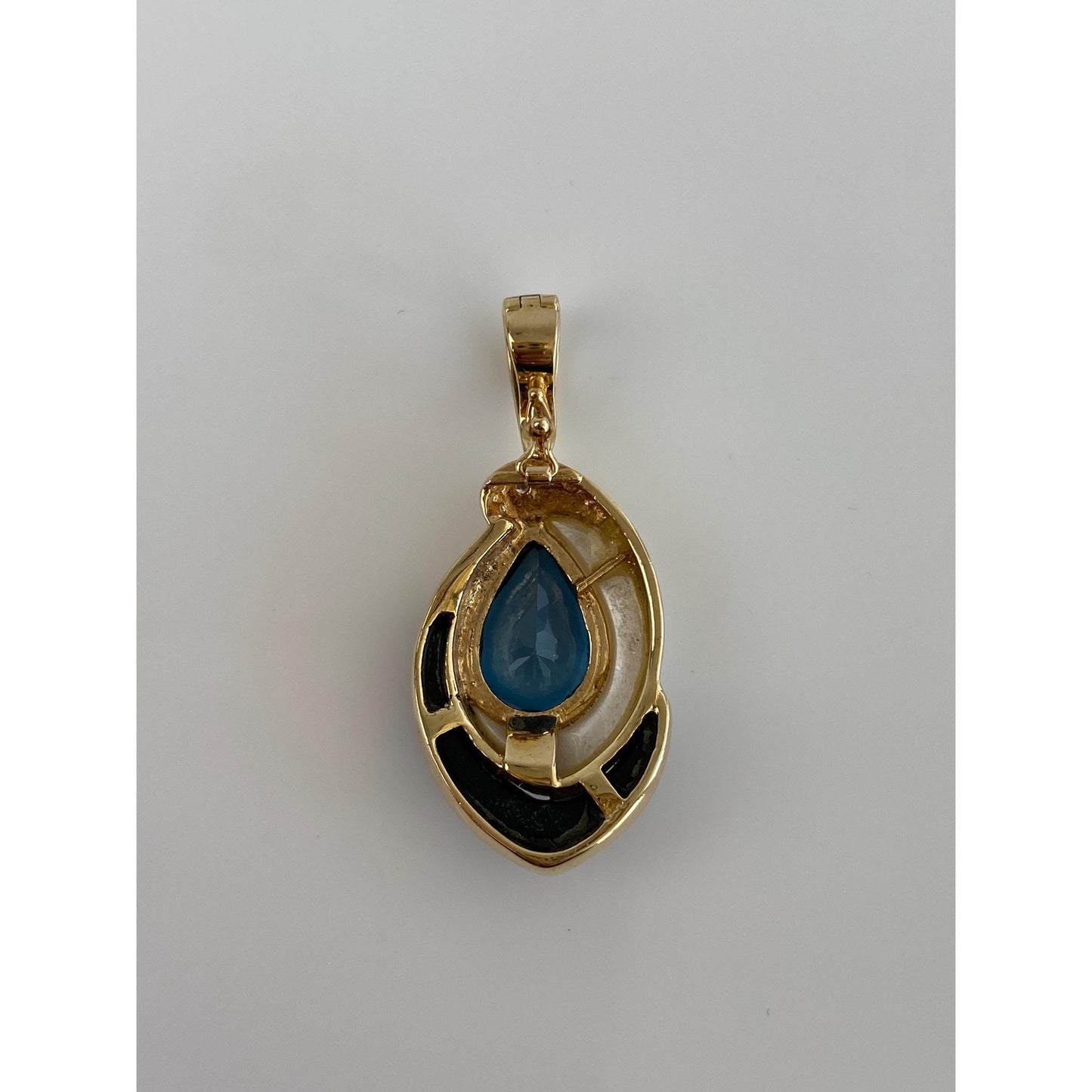 Vintage Solid 14k Yellow Gold Mother of Pearl Topaz Black Onyx Charm