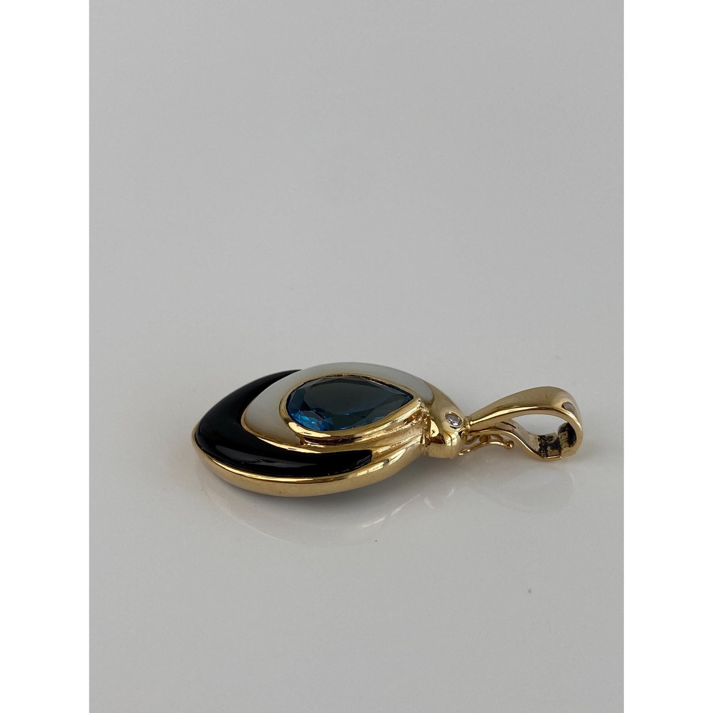 Vintage Solid 14k Yellow Gold Mother of Pearl Topaz Black Onyx Charm